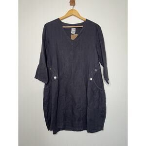 NWT Match Point V-Neck Mid Length Dress Gray Linen Size Small